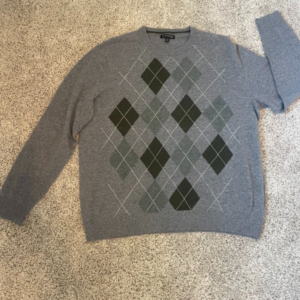 Banana Republic Sweater Men XXL Black Argyle Merino Wool Pullover Preppy